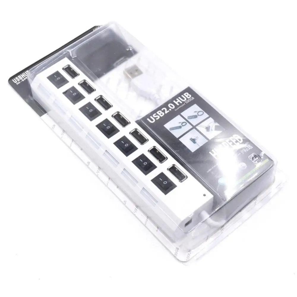 Белый USB концентратор 2,0 Мульти USB порт 7 портов USB концентратор высокая скорость с переключателем вкл/выкл USB разветвитель для ПК Компьютерные аксессуары - Цвет: Белый
