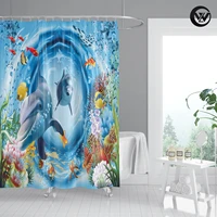 textile extra long dolphin bath shower curtain waterproof printed cute animal fabric farmhouse bathroom curtains