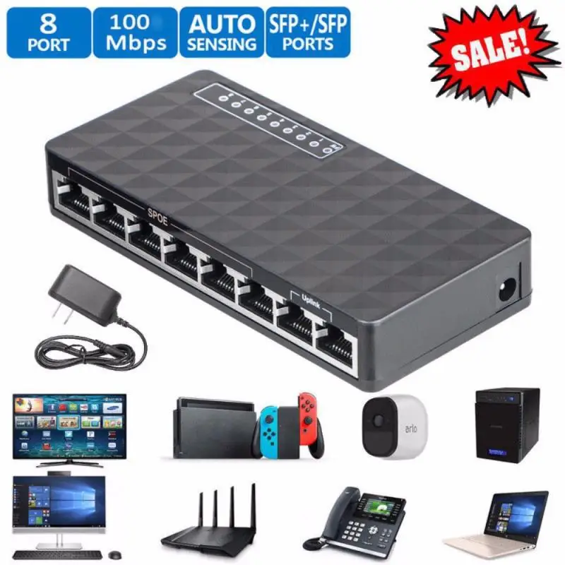 

Сетевой хаб RJ45 с 8 портами, 10/100 Мбит/с, 9 в