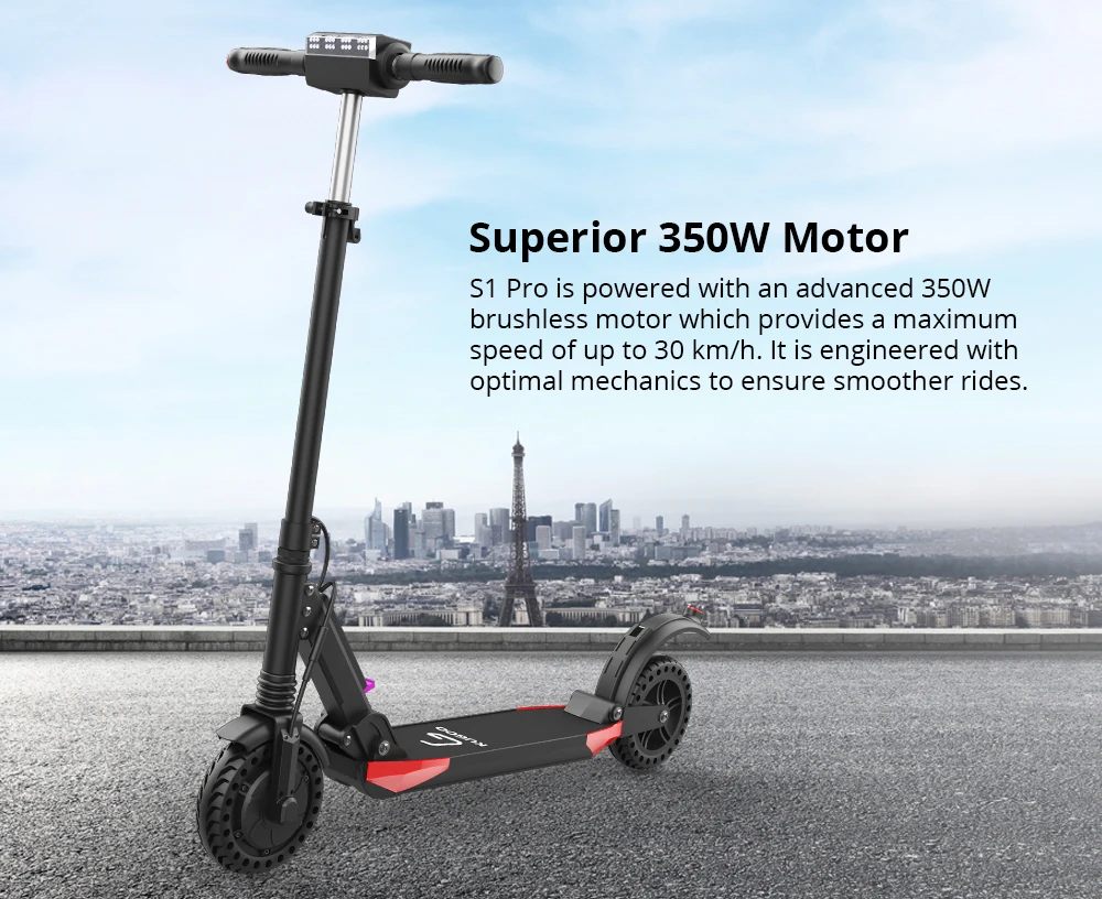 KUGOO S1 PRO Складной электрический самокат максимальная дальность 30 км 350 Вт защитные огни двигателя 8 дюймов сотовый взрывозащищенные шины E-Scooter