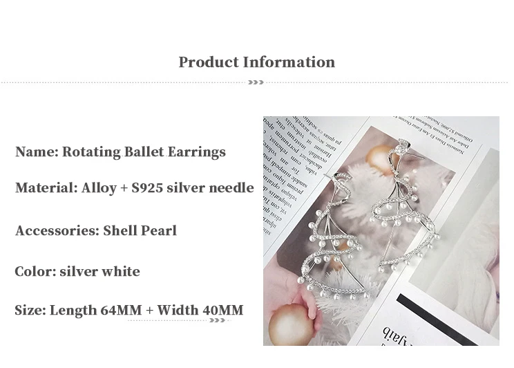 

S925 Rotating Ballet Earrings Retro Imitation Pearls Beads Rotating Ballet Tassel Earrings Trendy 2020 for Party