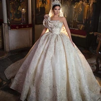one shoulder ball gown wedding dresses lace sequined retro bridal dress lace up ruffles vestido de novia