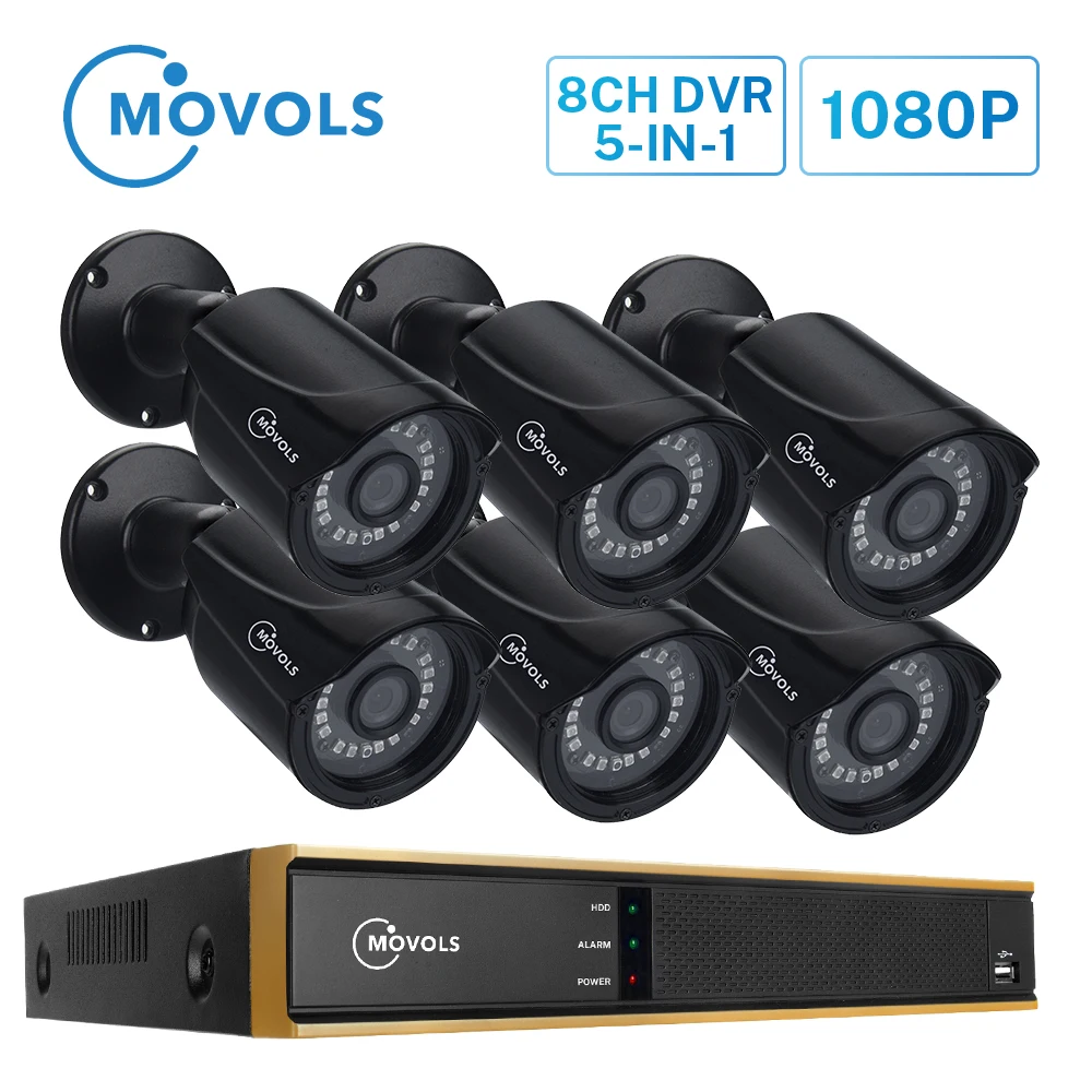 MOVOLS 1080P CCTV камера системы 6 шт наружная/Внутренняя IR-CUT камера безопасности 2MP 5 в 1 DVR P2P водонепроницаемая система наблюдения комплект