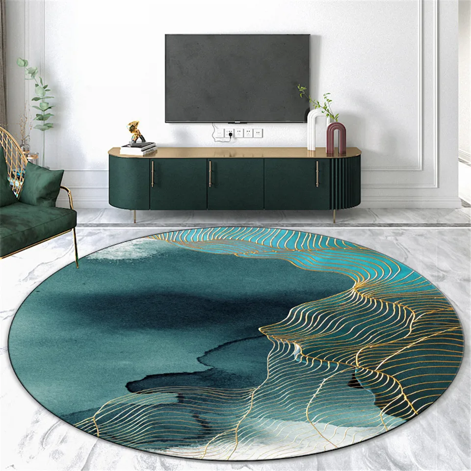 

Chinese Style Abstract Landscape Green Round Floor Mat For Living Room Coffee Table Carpet Bedroom Rug Non-slip Mat For Hallway