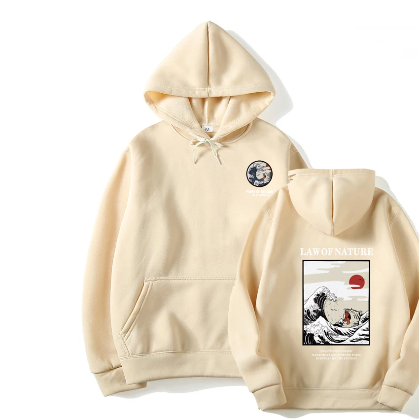 Японская флисовая толстовка с капюшоном забавным котом и волной зимний стиль хип