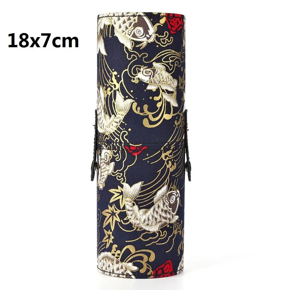 18x7cm black Портативный чехол для хранения кистей из искусственной кожи в форме цилиндра, дорожный держатель для ручек, косметический контейнер для инструментов, инструменты для макияжа - Цвет: 18x7cm black