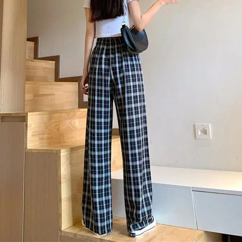 

Casual Pants Women Summer Plaid Thin Breathable High Waist Elegant All-match Straight Trousers Mopping Stylish Fashion Ins Cozy