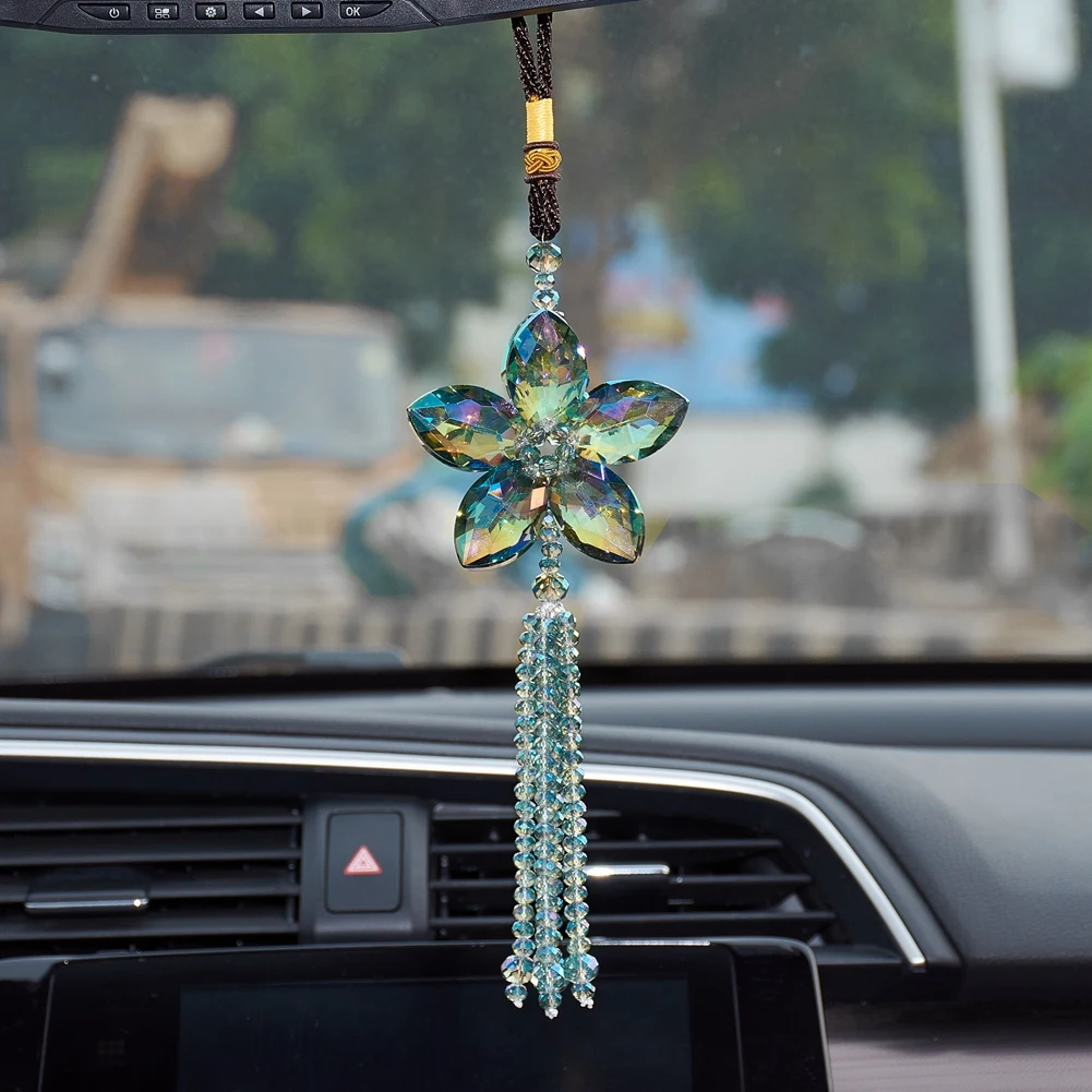 Auto Rückspiegel Hängen Zubehör Künstliche Kristall Blume Charme Anhänger Ornamente Glück Auto Innen Dekoration Decor