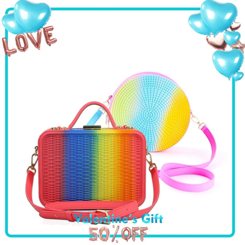 Роскошные сумки для женщин 2019 Радужный Плетеный Силиконовый Модный кошелек