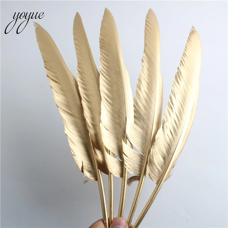 YOYUE 10 шт./лот спрей золотые Гусиные Перья Шлейф 12 14 дюймов/30 35 см перья для