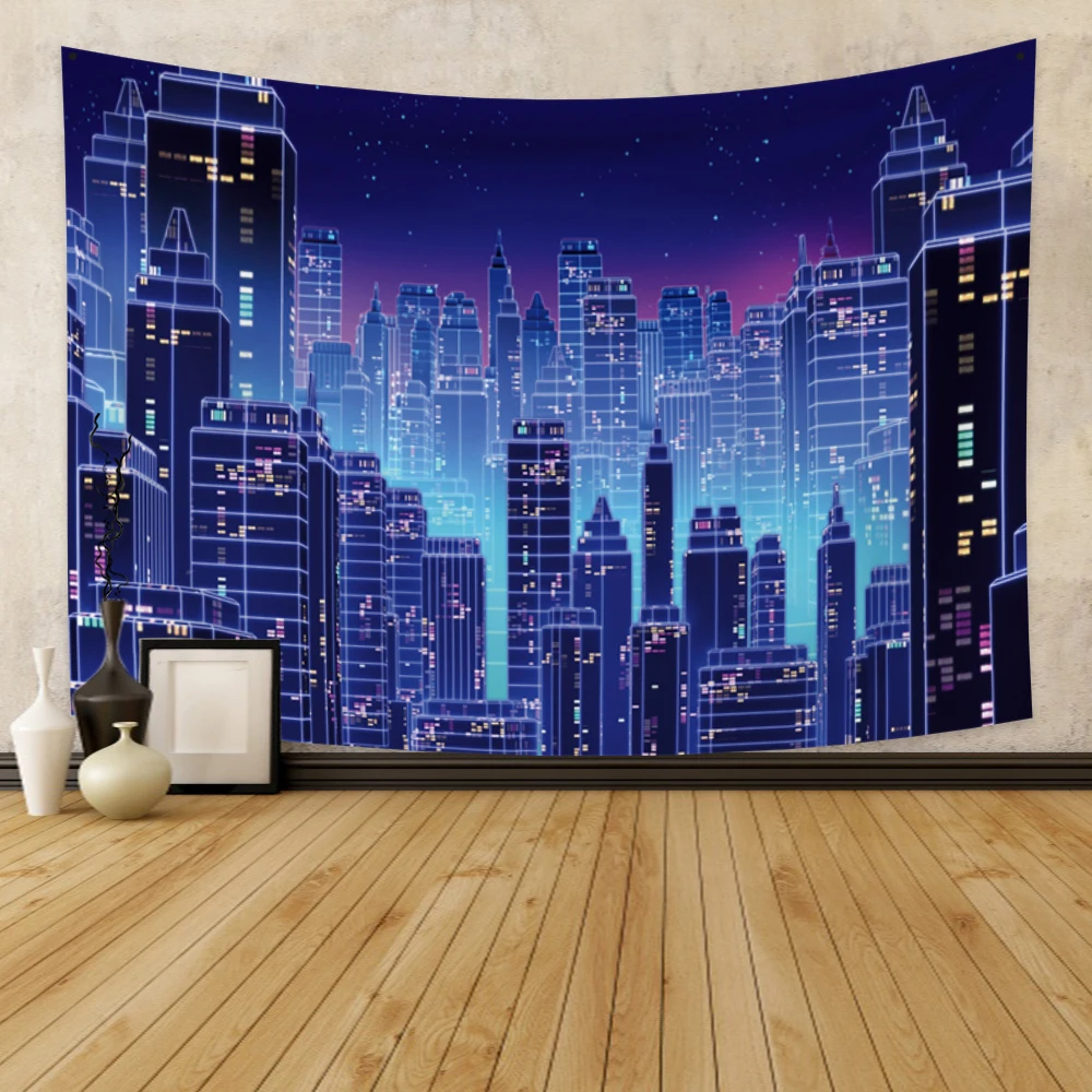 

Fashion creative city night view lighting architecture tapestry sofa background wall living room wall hanging home decoration