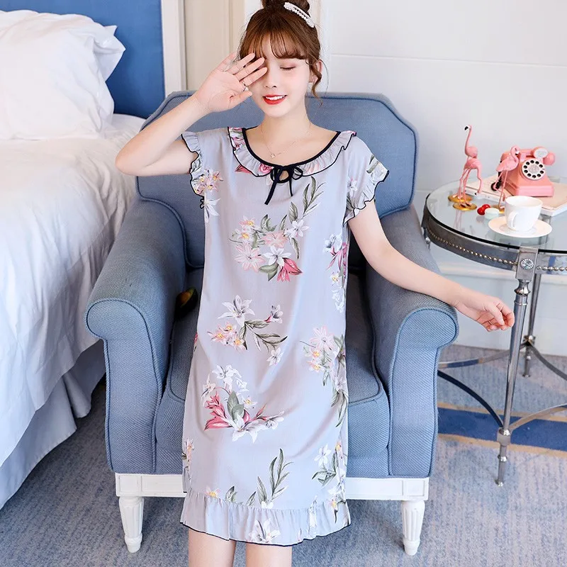 Халат-кимоно Женский хлопковый с цветочным принтом ночнушка для сна