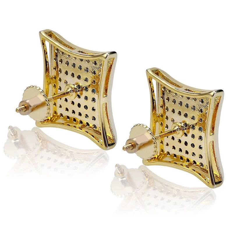 

New Arrived Hip Hop Jewelry Streetwear Earring Gold Iced Out Stud Round Earrings With CZ for Men Punk Earrings