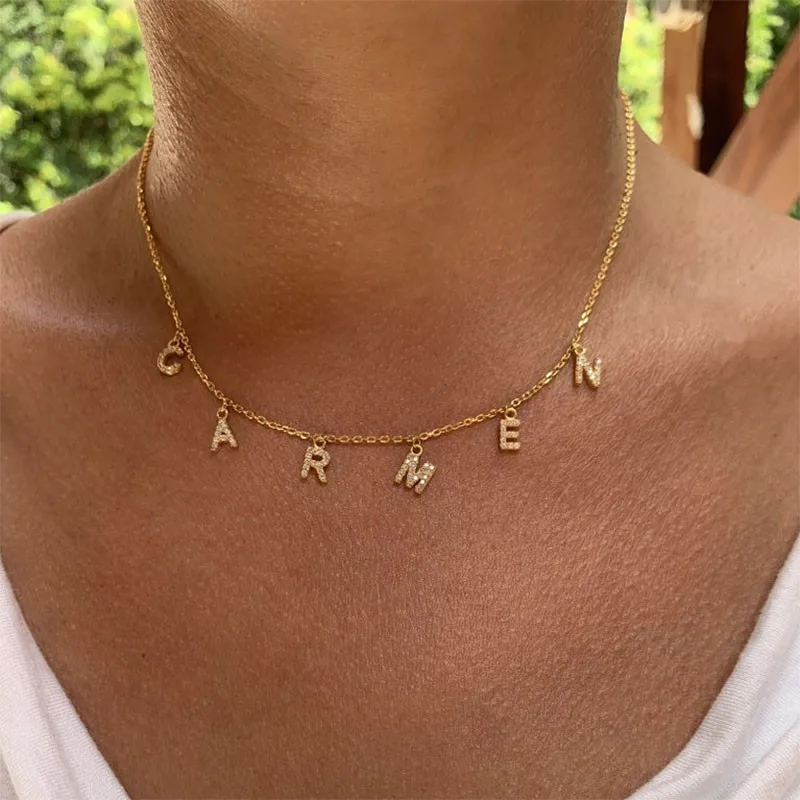 

Custom A-Z Zircon Initial Letter Necklaces For Women Monogram Stainless Steel