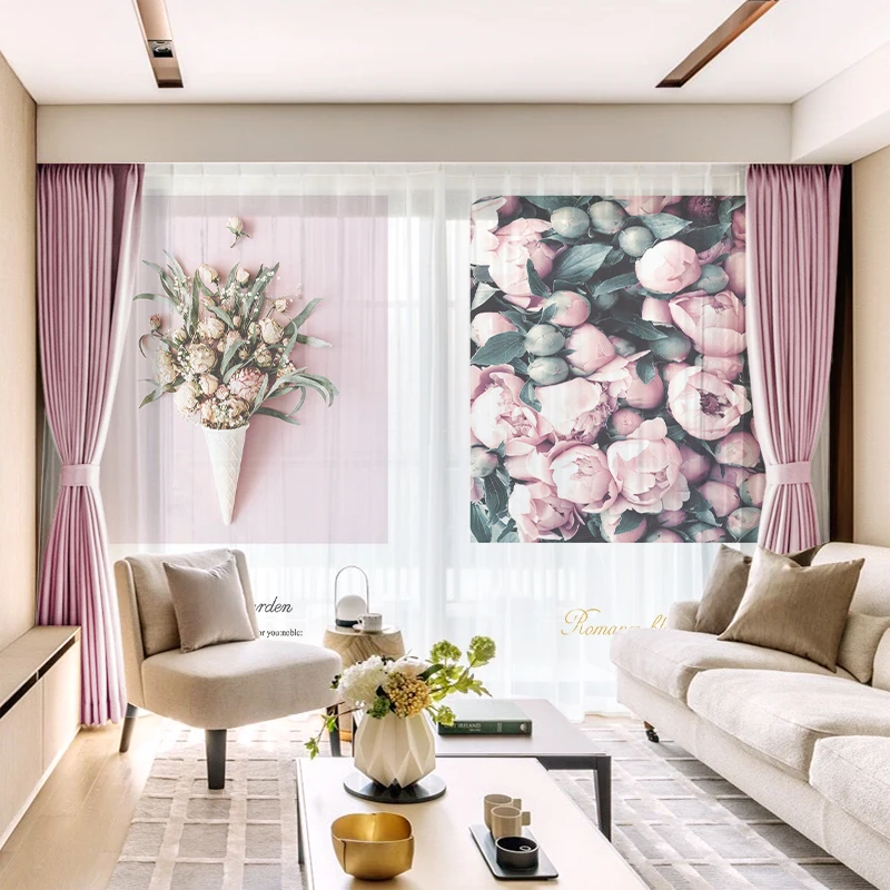 

Custom Chiffon Curtain Window Drape for Nursery Kids Children Living Room Floral Blossom Rose Khaki Gray Brown Pink Blue