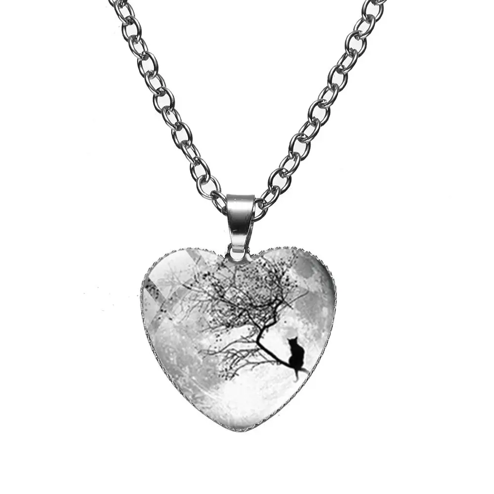 Ожерелье с изображением кота и цветка дерева лунного света Луны милой черной