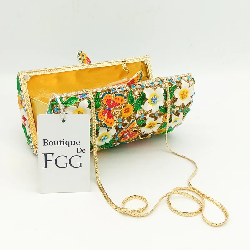Boutique De FGG женская вечерняя сумочка клатч со стразами и разноцветными цветами