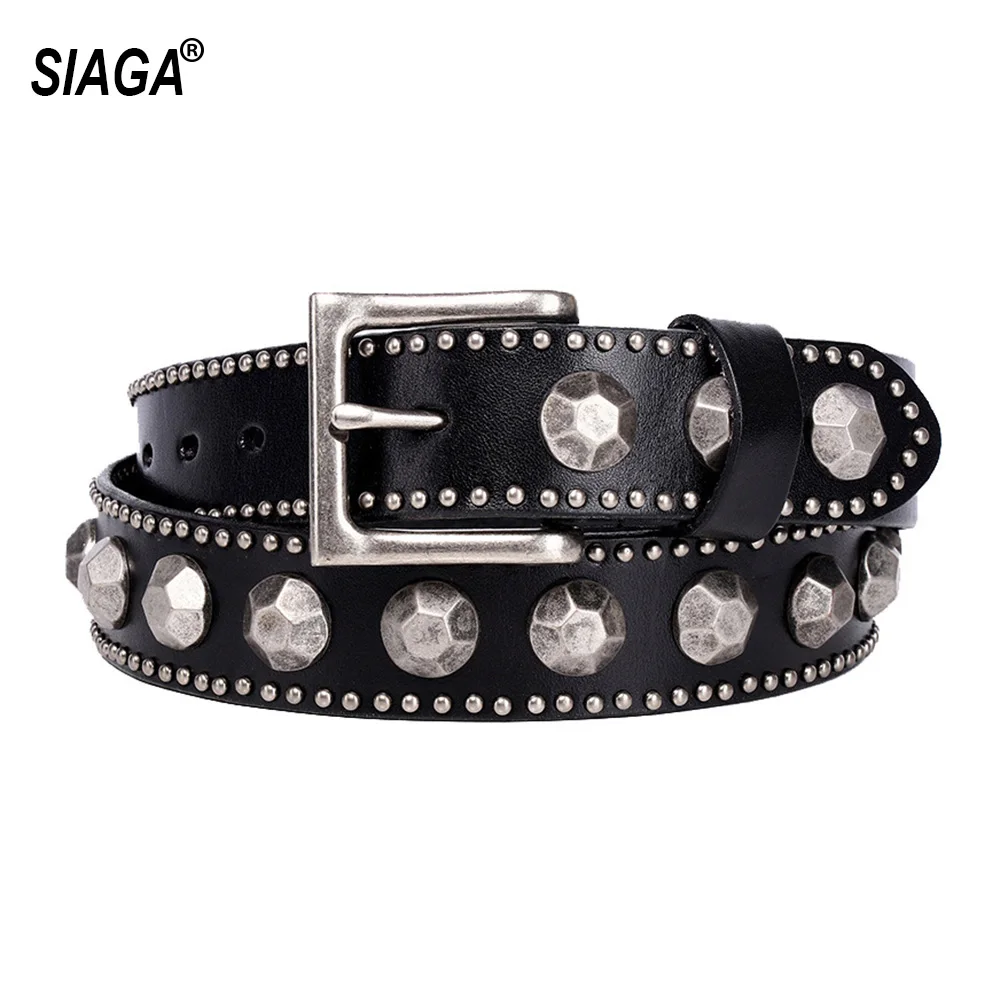 Personalized Belt Light Luxury Non Mainstream Leather Unisex Punk Style 1st Layer Cowskin Rivet Belts Women & Men 3.8cm SA037