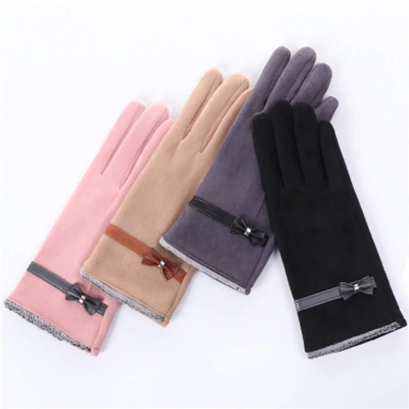 Осенне зимние женские замшевые перчатки для сенсорных экранов Изысканные