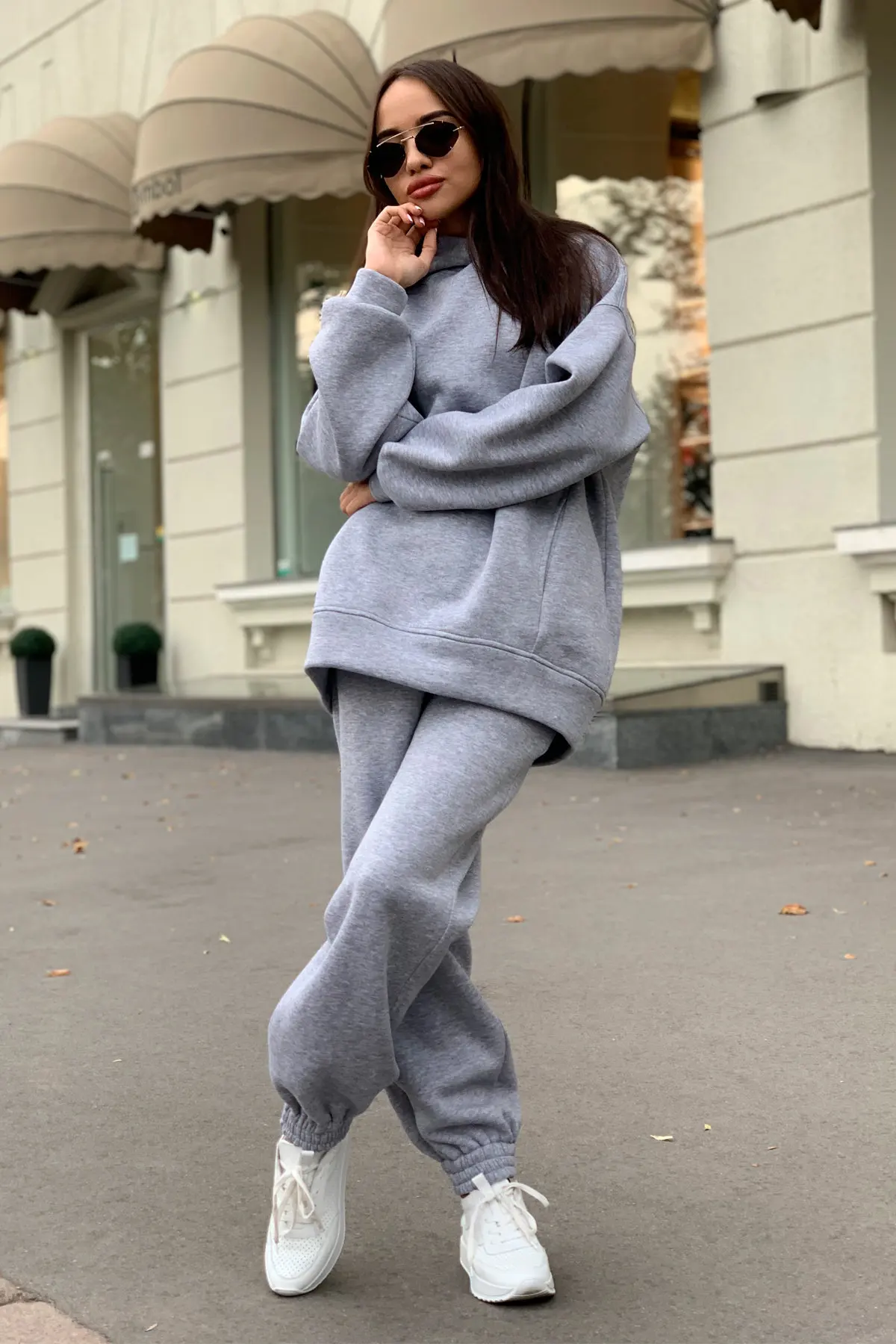 

Autumn Winter Women Tracksuit Two Set Fleece Crew Neck Hooded Sweatshirt Warm Pants Sportswear