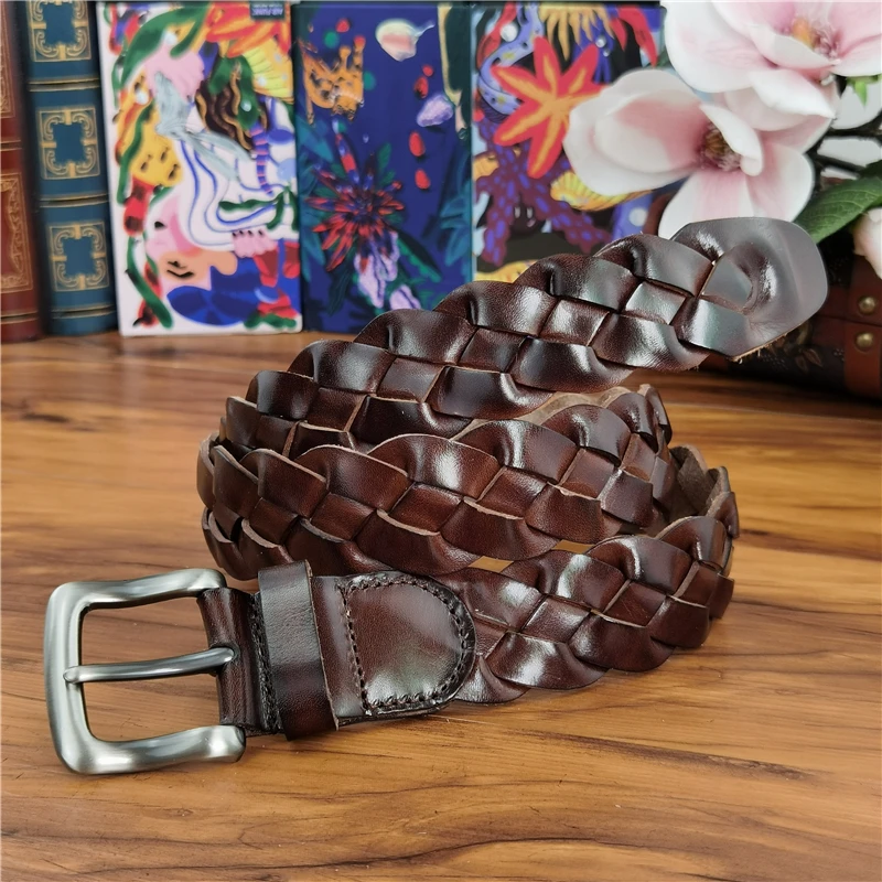 

Braided Belt Luxury Leather Men Belt Ceinture Vintage Women's Belt Real Leather Belts For Women Waist knitted Belt Lady MBT0508