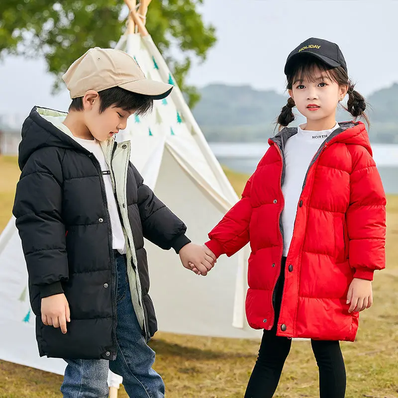 

New 2021 Winter Boys Jackets Child Kids Thick Warm Parkas Hooded Coats Baby Girls Outwear Children Long Jackets Clothing W268