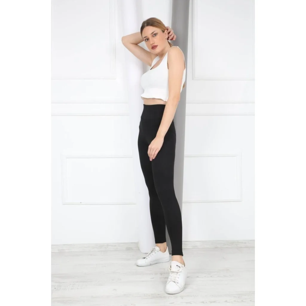 Women Black Steel Interlock Thick Belt Leggings 481