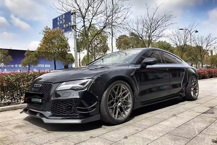 Murah Penutup Pelindung Pisau Angin & Bibir Depan Serat Karbon Kualitas Tinggi Untuk Audi A7 S7 RS7 2011 2012 2013 2014 2015 2016 2017 2018