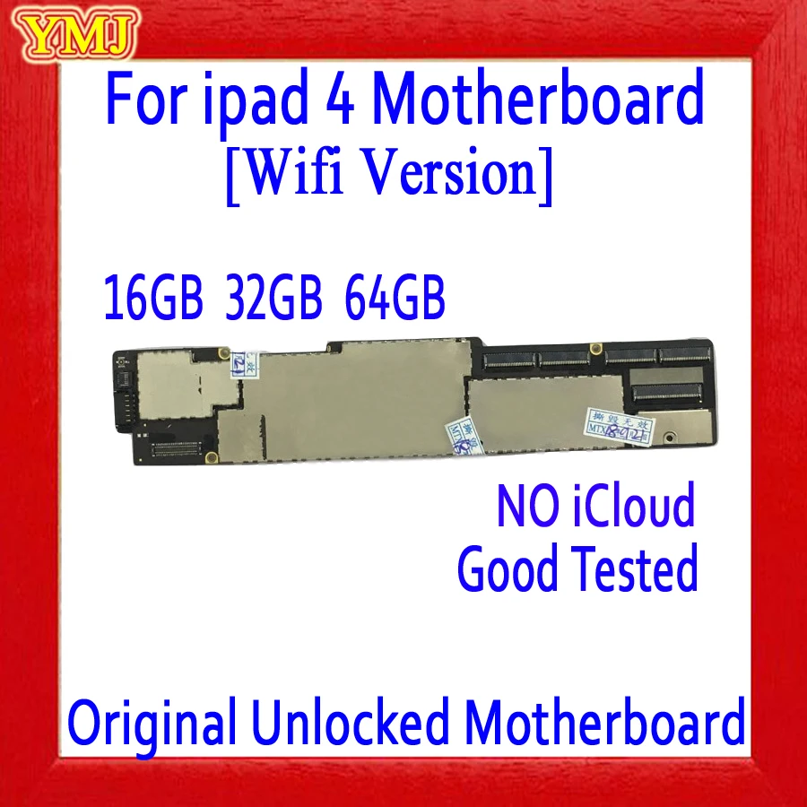 

Full Unlocked for ipad 4 Wifi Version&Wifi+3G Version Motherboard 16GB 32GB 64G Free iCloud for ipad 4 Logic board 100% Original