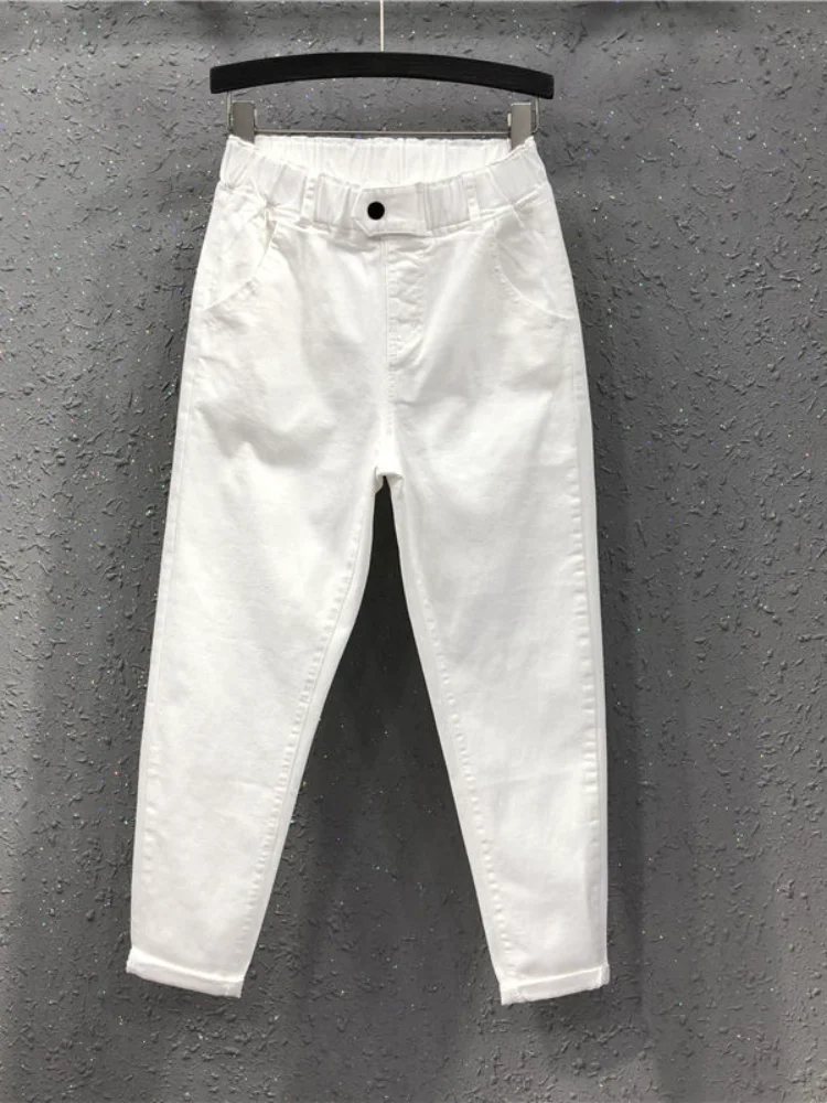 

Новые летние женские брюки с повседневными хлопковыми джинсовыми брюками, джинсы с эластичным поясом и высокой талией, женские джинсы, женс...