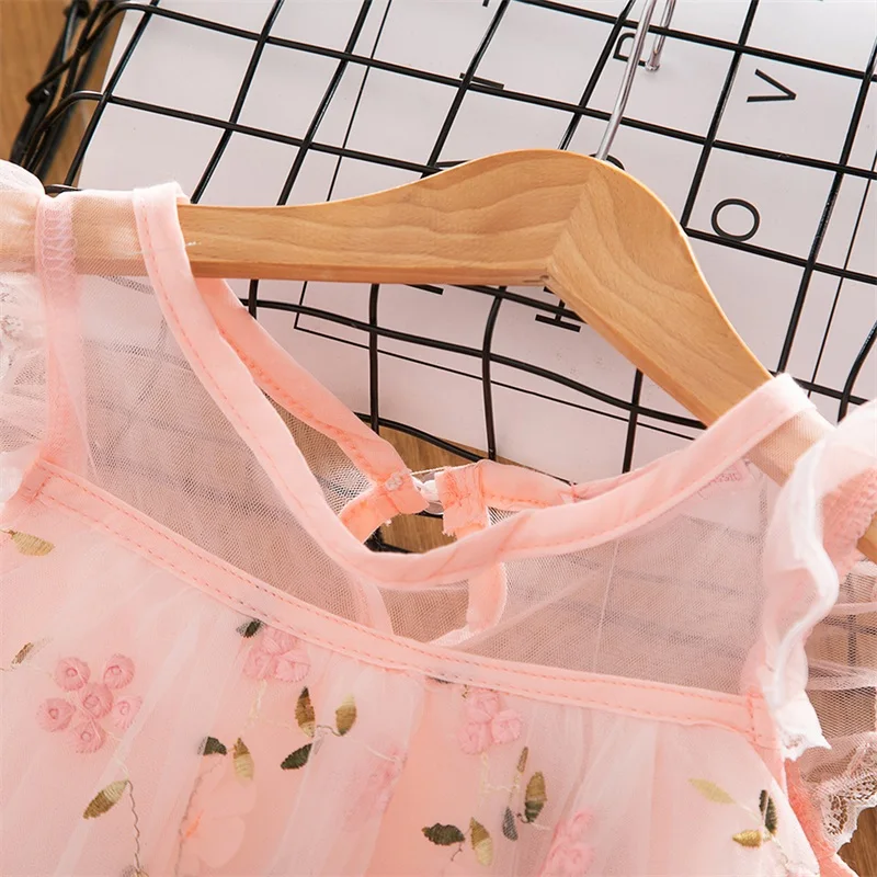 Новая летняя одежда для девочек Детские платья кружевное платье с цветочным
