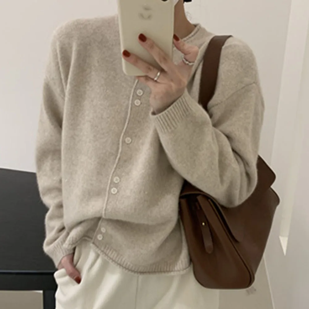 

Knitted Button Cardigan Fall 2021Autumn Winter Female Korean Fashion Vintage Knitwear Lazy Style Chic Loose Casual Knit Outwear