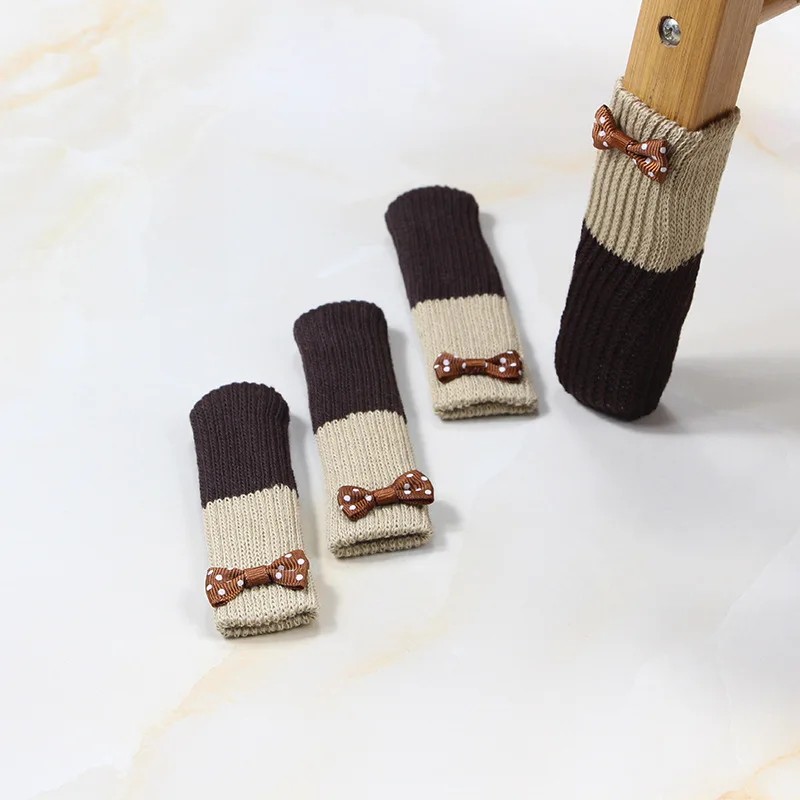 

4Pcs Chair Leg Socks Cloth Floor Protection Knitting Floral Socks Anti-slip Table Socks Table Legs Furniture Feet Sleeve Cover