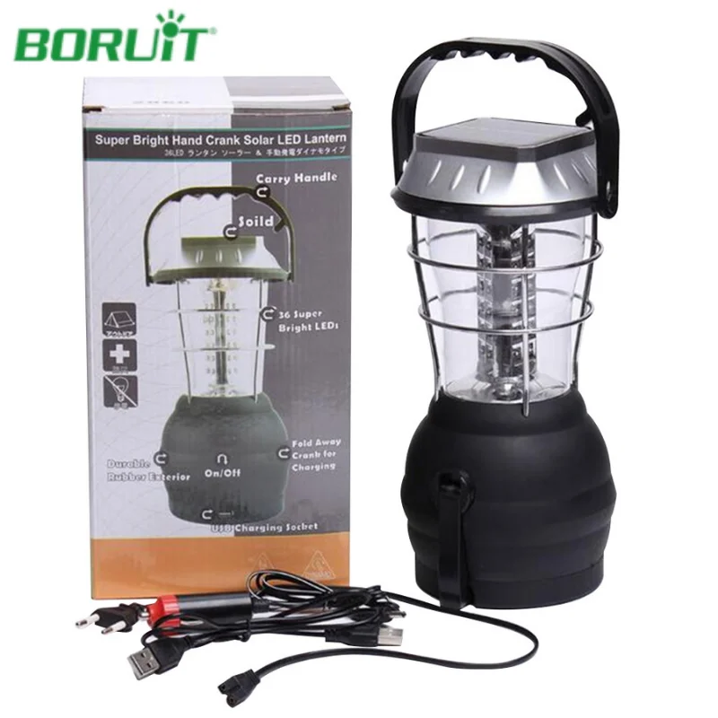 Купить Суперъяркий светодиодный фонарь BORUiT на солнечной батарее, фонарь для кемпинга, работы, экстренного освесветильник, охоты, 36 светодиосветод...
