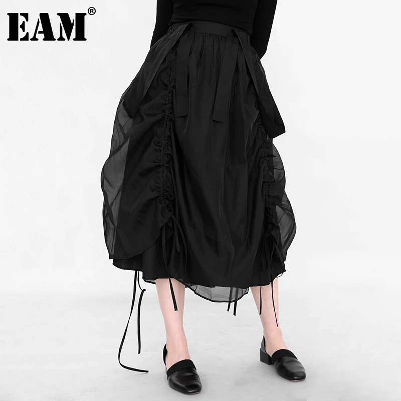 

[EAM] High Elastic Waist Black Two Ways Wear Mesh Long Half-body Skirt Women Fashion Tide New Spring Autumn 2021 1DD945001