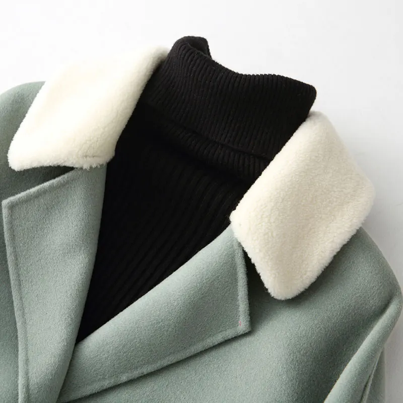 

100% 2021 Autumn Winter Wool Coat Women Double Wool Coats Short Loose Female Jacket Lamb Collar casacos 37114 WYQ1168