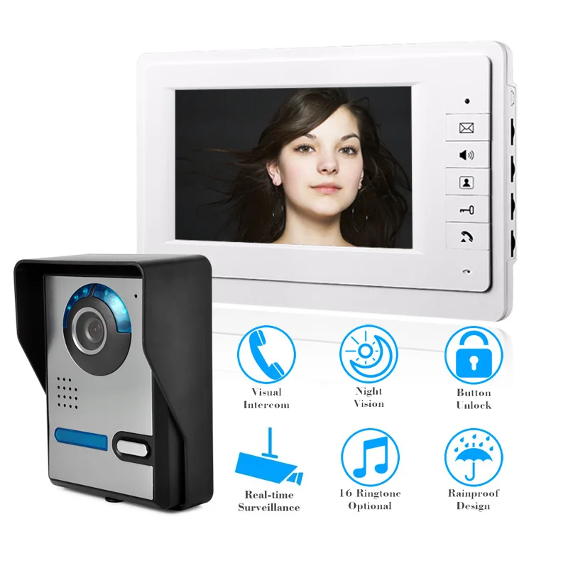 SYSD Video Door Phone 7 Inch TFT Monitor Wired Video Intercom for Home with Night Vision Camera Rainproof