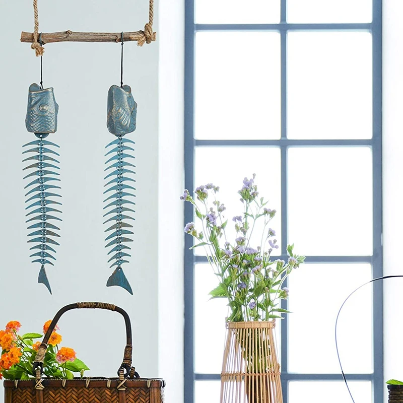

Vintage Cast Iron Handmade Wind Chime Home Porch Window Terrace Yard Fish Bone Pendant