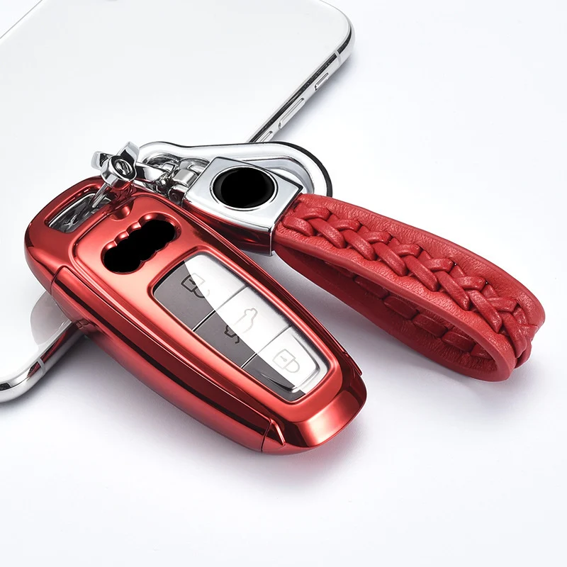 

car key case tpu for Audi A6L A7 A8 Q8 2018 2019 key case smart holder cover keychain car key covers chain ring