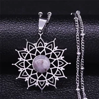 bohemia flower flash stone stainless steel charm necklace women silver color statement necklace jewelry colier femme n4322s04