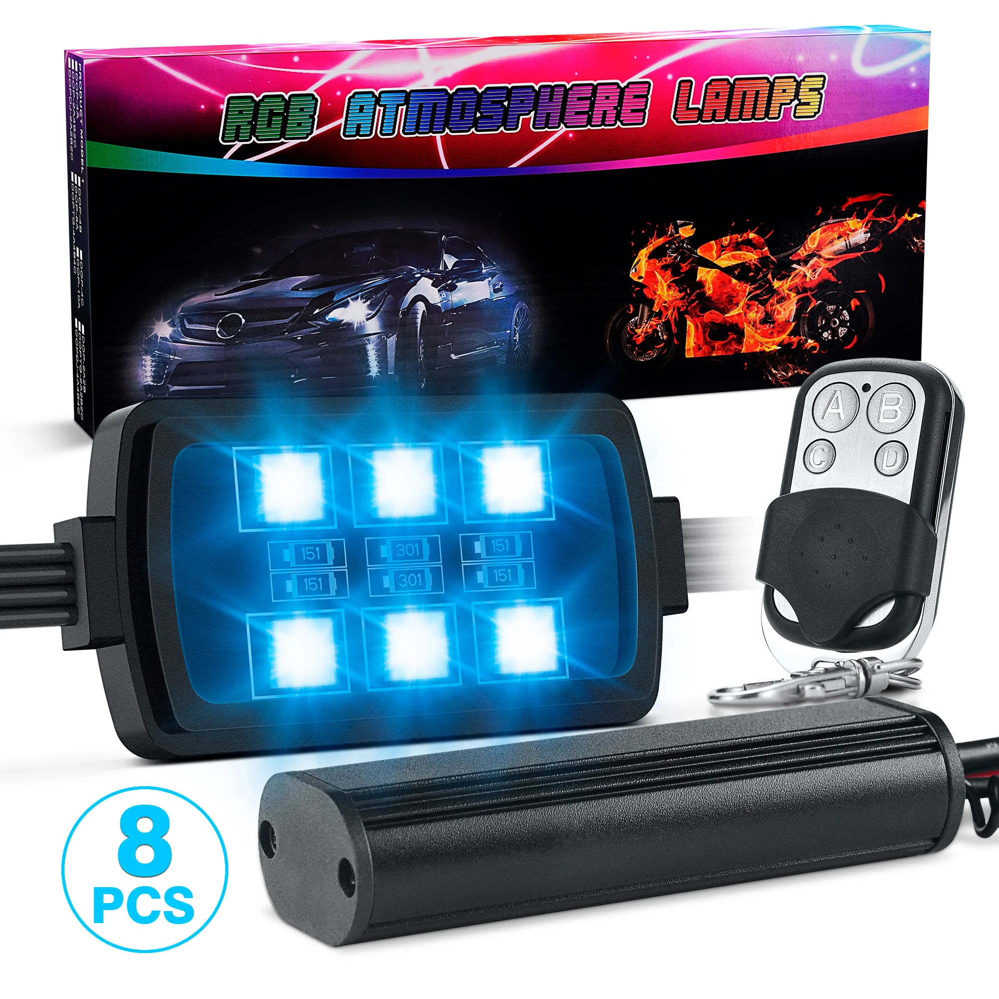 MICTUNING 8 шт. мотоциклетная светодиодная ленсветильник RGB s комплект с
