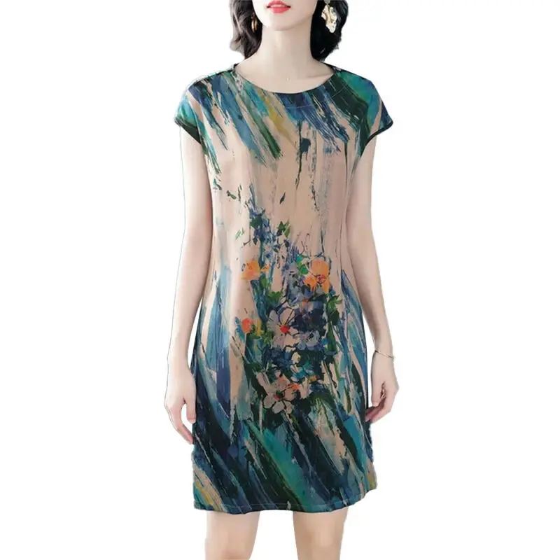 

Women Floral Print Short Sleeve Mini Dress Round Neck Casual Holiday Short Dress