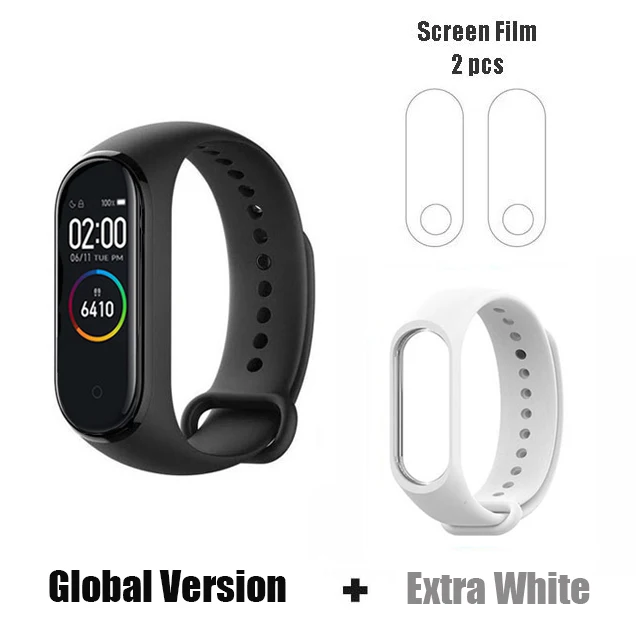 GB white film Глобальная версия Xiaomi Mi Band 3 Смарт-Браслет фитнес-браслет 3 большой сенсорный экран сообщение частота сердечных сокращений Smartband - Цвет: GB white film