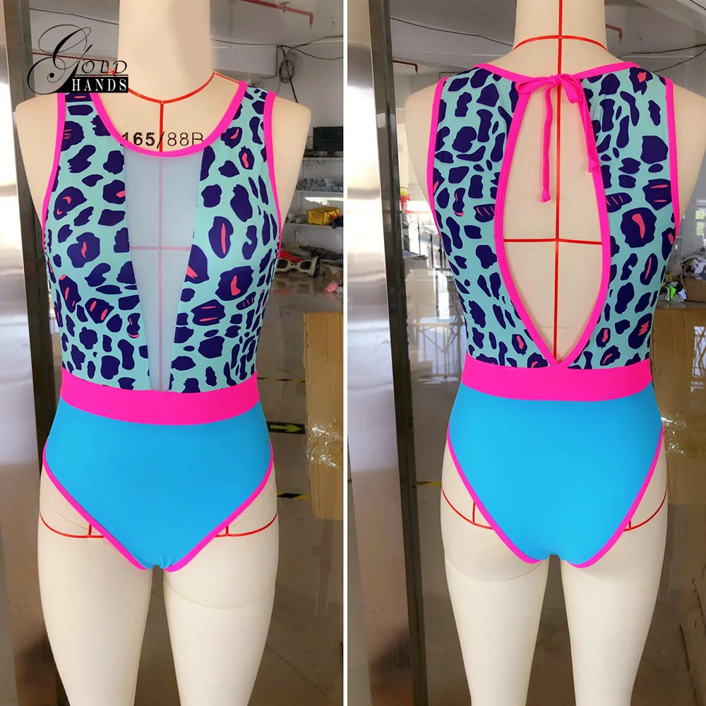 Женский прозрачный купальник FDBRO неоновое бикини с леопардовым принтом сетчатый