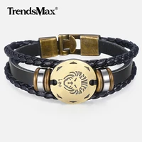 12 zodiac sign horoscope mens leather bracelet vintage retro charm wristband male jewelry gifts for men leo taurus aries lbm136