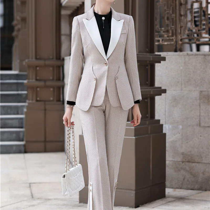 

Autumn Winter Black Office Clothes Women Slim Casual Plaid Oversize Blazer Elegant 2 Piece Ladies Business Suit Korean Fashion