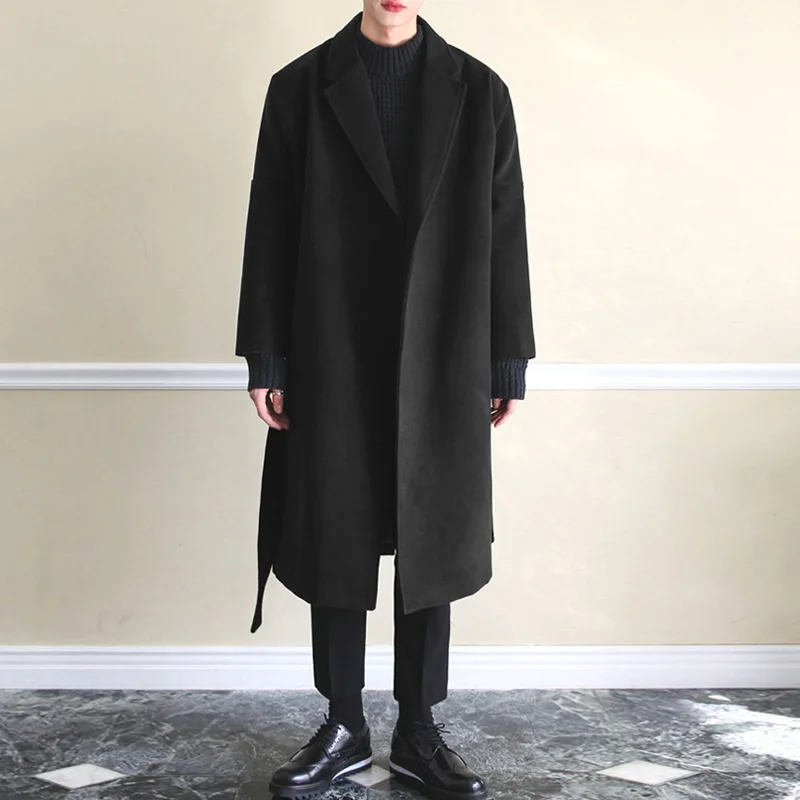 

2021 new Winter men coats Warm Wool Jackets Plain Long Sleeve Trench Coat Streetwear Fashion Men long trench Overcoats