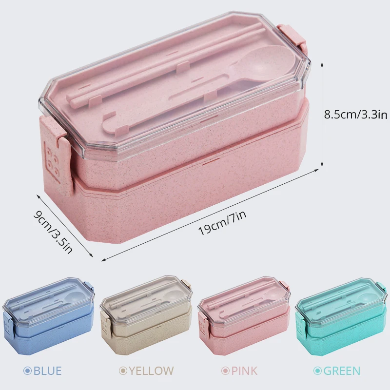 Konco Ланч-бокс из пшеничной соломы с двойной палубой для детей офисный мужской