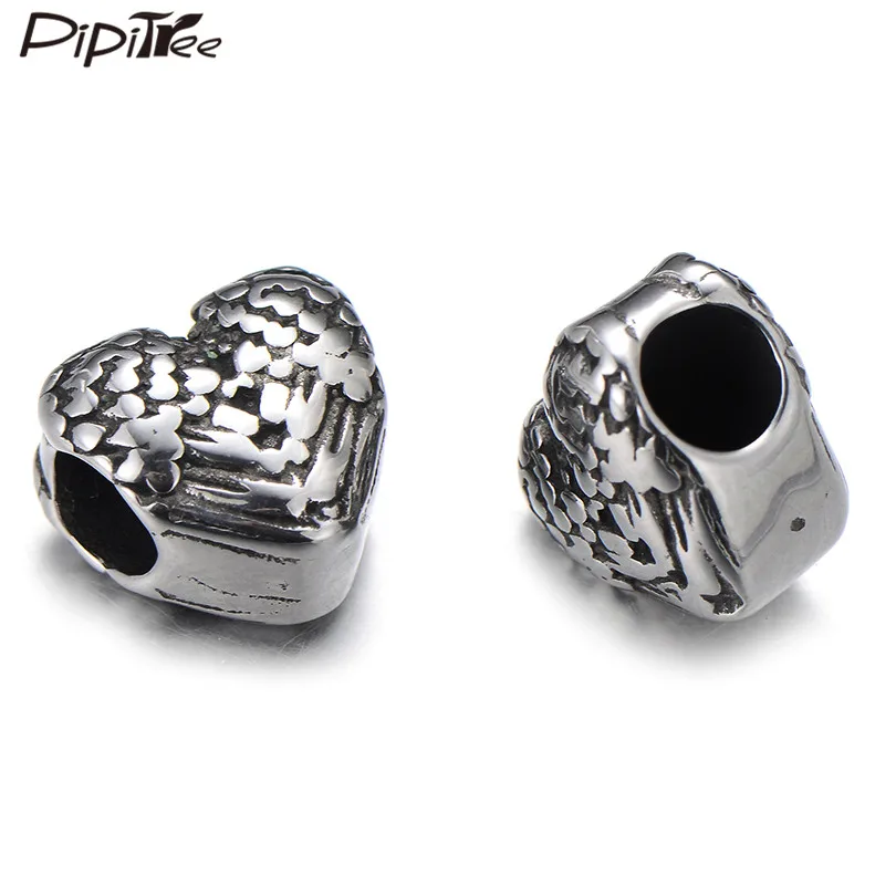 Pipitree из нержавеющей стали бусины в форме сердца подвески с крыльями ангела