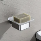 Настенный хромированный квадратный держатель для мыла со стеклянной мыльницей, аксессуары для ванной комнаты, чехол для мыльной посуды